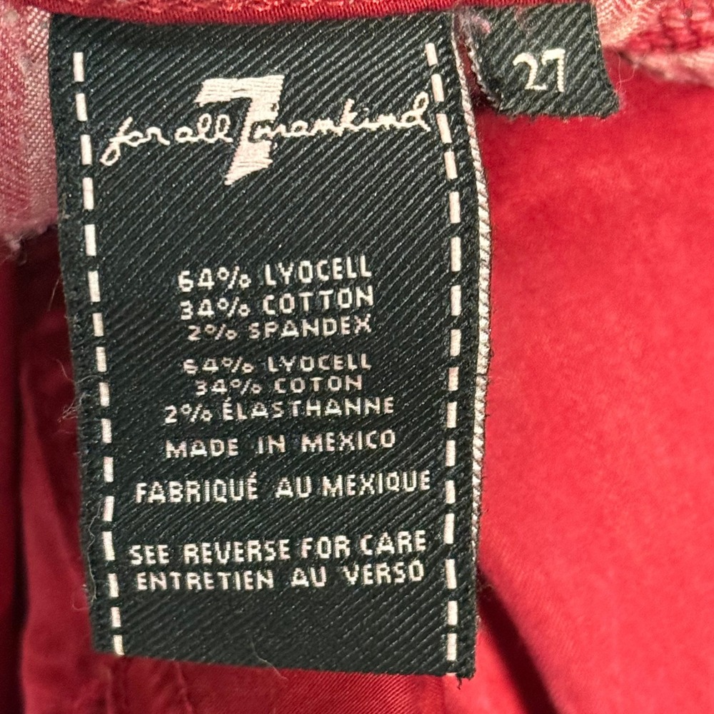7 For All Mankind Ankle Gwen Red Skinny Jeans Raw Frayed Step Hem Size 27 - Picture 7 of 13